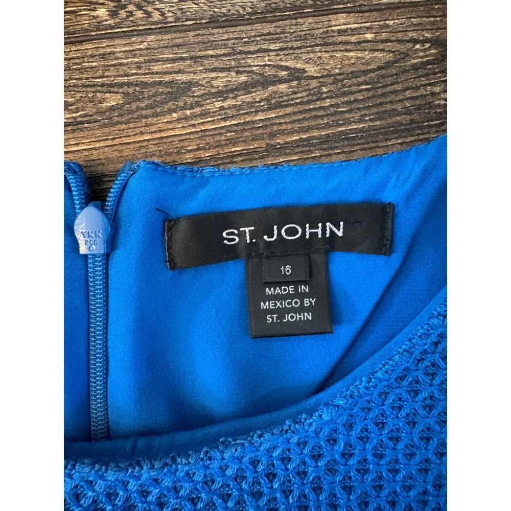St. John Dress Suit Set Womens 16 Blue Wool Blend Textured Knit Jacket - Picture 6 of 11